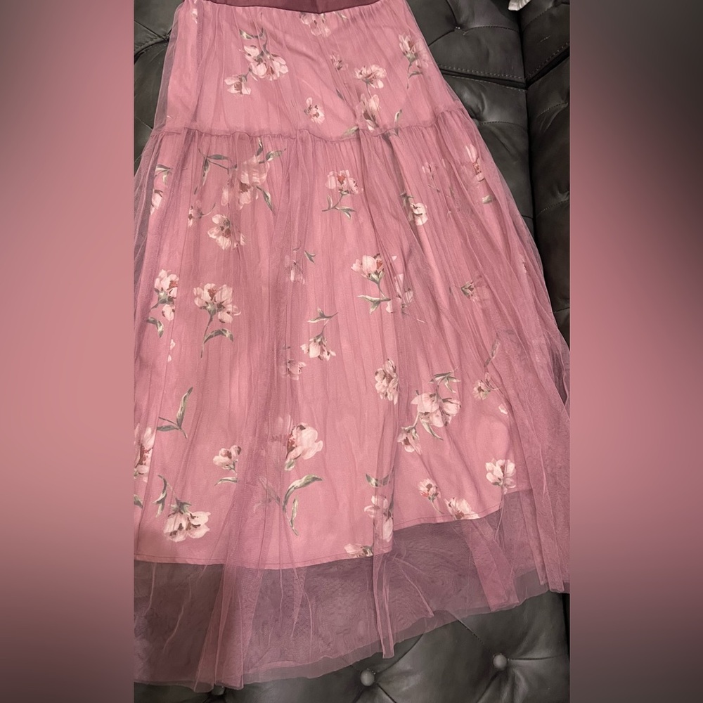 LAISSE PASSE CHIFFON FLOWER PRINT SKIRT LONG WAIST ELASTIC BEIGE Size Small